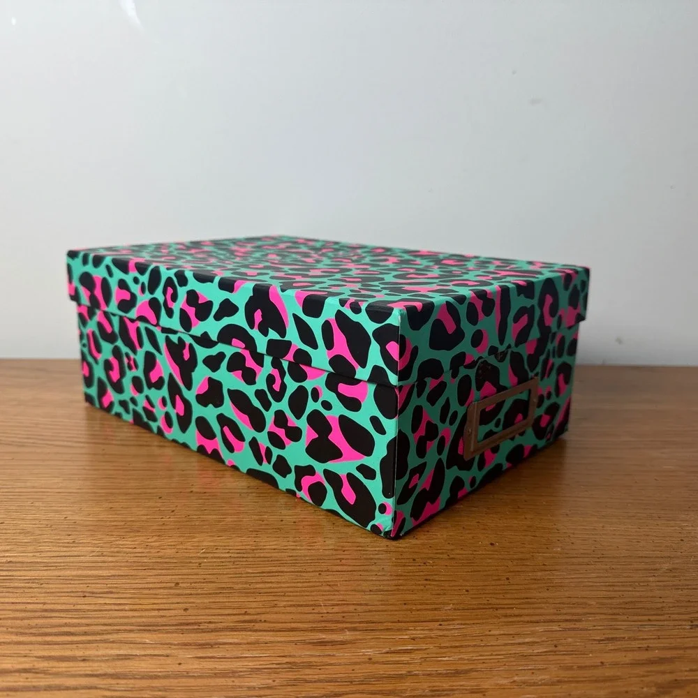 Neon Leopard Print Storage‎ Box Teal Pink Animal Print Y2K Desk Organizer Label